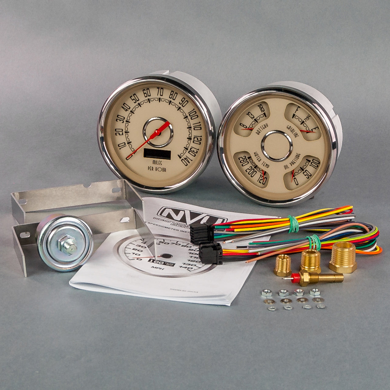 New Vintage USA NVG37205-02 Woodward 2 Gauge Kit with 4-3/8 Inch Diameter Beige Face