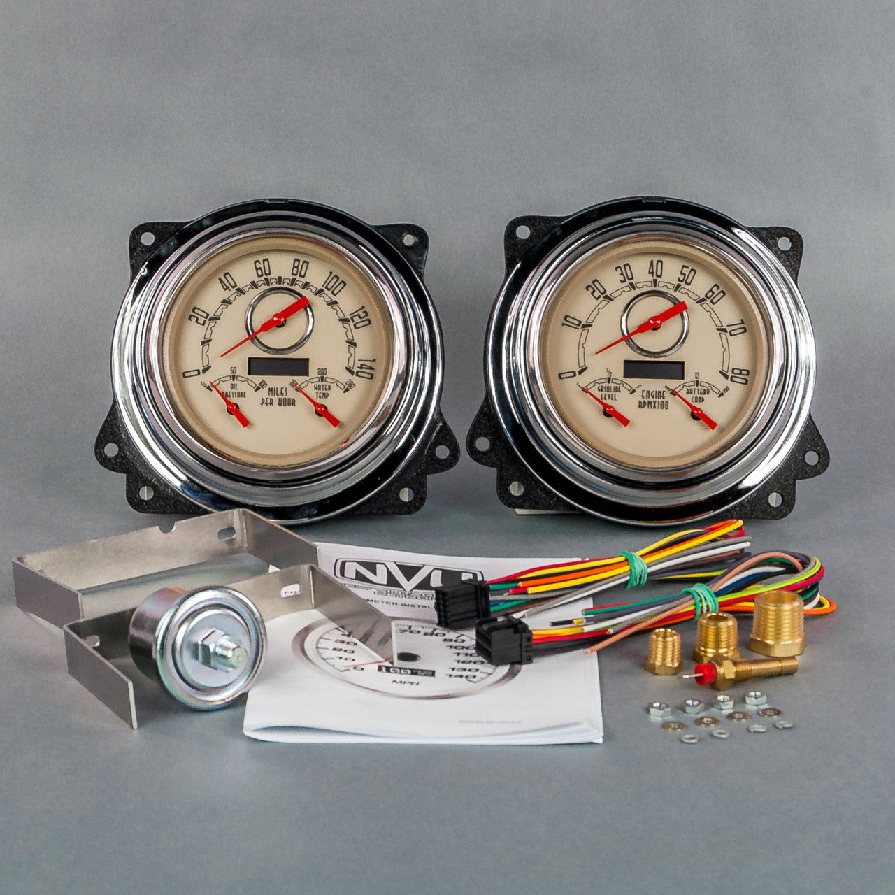 New Vintage USA Woodward 47372-02 3-in-1 Gauge Kit for Chevy and GMC Trucks, 1947-1953 with Fuel Level, Oil Pressure, Speedometer, Tachometer, Voltmeter, Water Temperature, 4-3/8 Inch Diameter, Beige Face