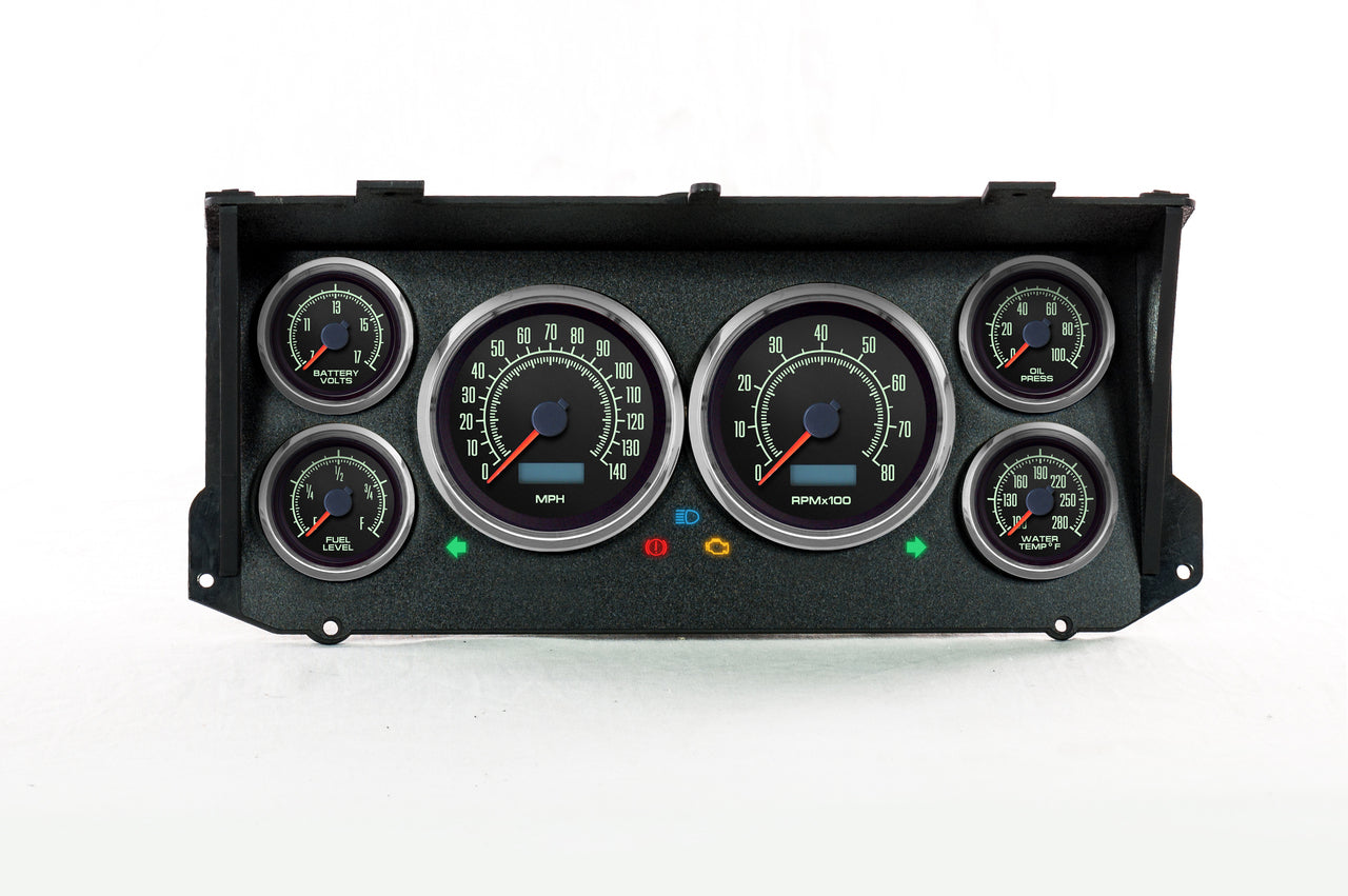 New Vintage USA 73649-01 69 Series Gauge Kit for Ford Trucks 1973-1979 with Analog Fuel Level, Oil Pressure, Water Temperature, Voltmeter, Tachometer, and Speedometer - Black Face