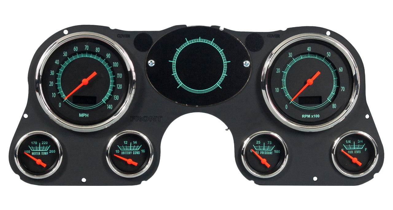 New Vintage USA 73731-01 GM Fullsize Truck Retro Gauge Kit with Fuel Level, Oil Pressure, Speedometer, Tachometer, Voltmeter, Water Temperature, 4-3/8 Inch and 2-1/16 Inch Diameter Black Face