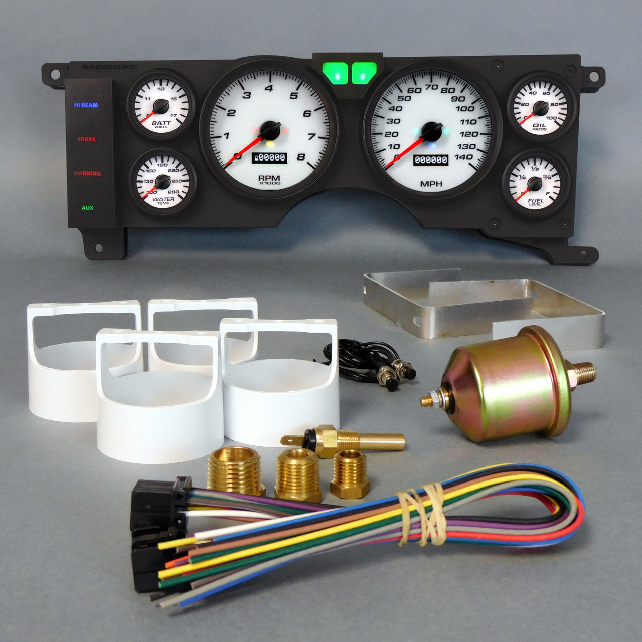 NEW VINTAGE USA Gauge Kit Mustang 1978-1986 Performance II White Face with Fuel, Oil, Water, Volt, Tach, and Speed Gauges