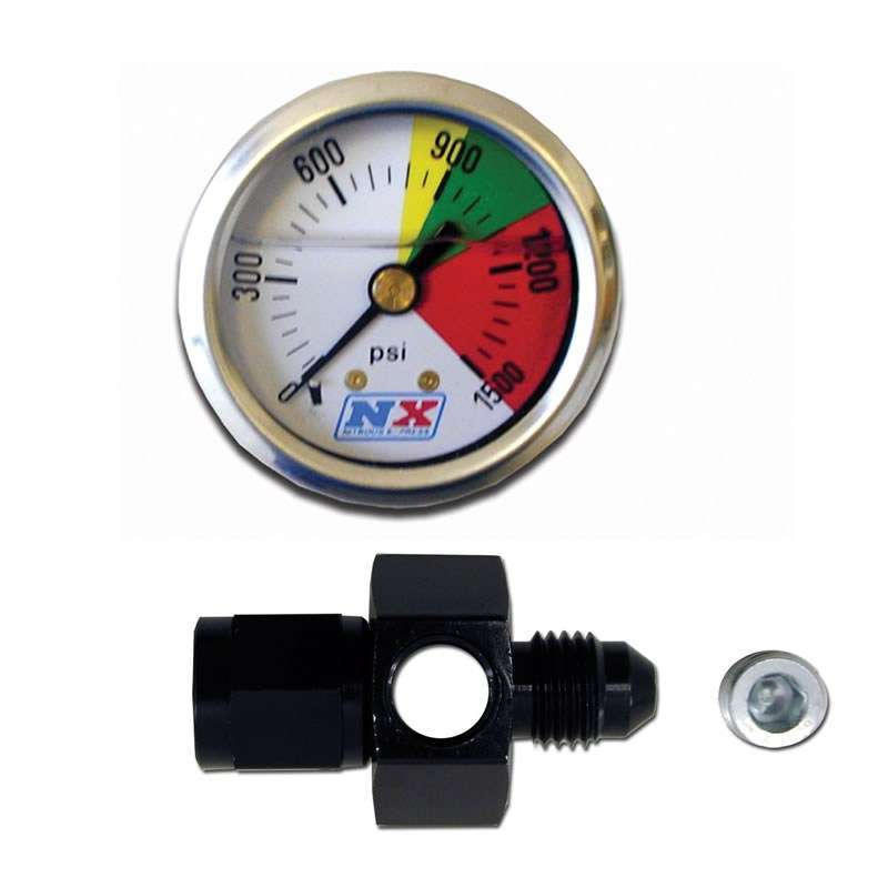Nitrous Express NXS15509 0-1500 PSI Mechanical Liquid-Filled Nitrous Pressure Gauge Kit with White Face and Full Sweep