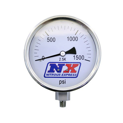 Nitrous Express 15540 Nitrous Pressure Gauge 0-1500 psi Mechanical Analog Liquid Filled 4-inch White Face