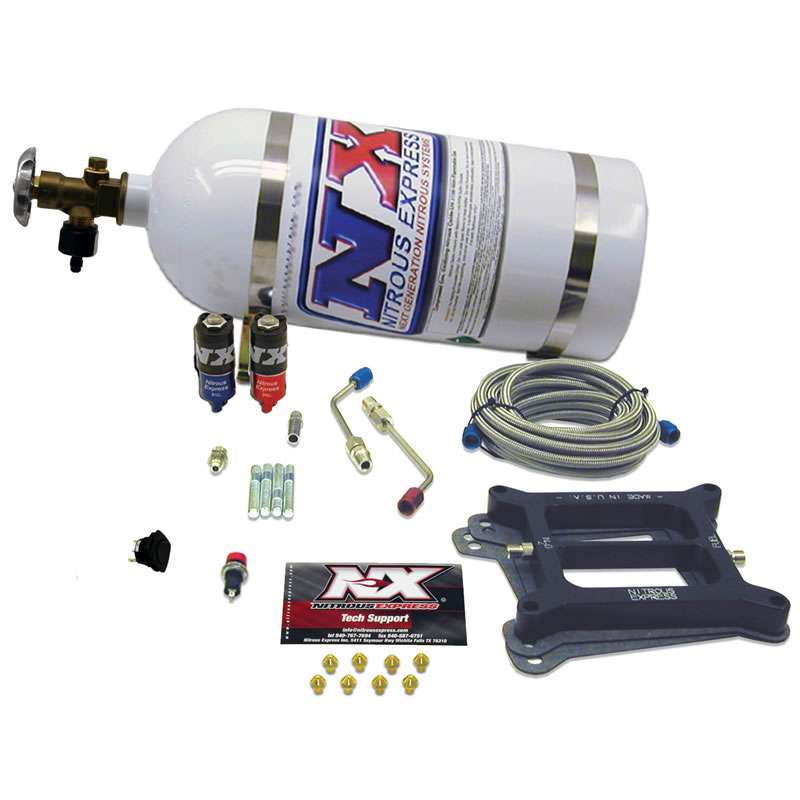 Nitrous Express NXS40040-10 Hitman Wet Nitrous System for Holley 4150 Carbohydrates, 100-200 HP Increase, 10 lb Bottle, White Finish