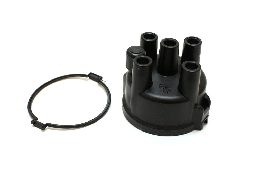 Pertronix Ignition Distributor Cap for 4-Cylinder Distributors with Socket Style Terminals and Clamp Down, Black Plastic, Vented, Stainless Terminals