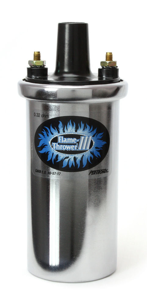 PerTronix Ignition PRT44001 Flame-Thrower III Coil, Chrome, Oil Filled, 0.32 Ohm, 45,000 Volt, Female Socket