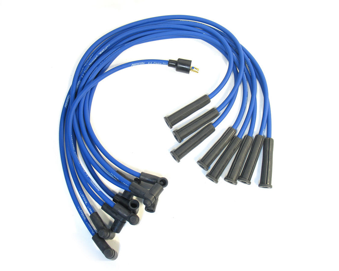 PerTronix Ignition PRT808321 Flame-Thrower 8mm Spiral Core Spark Plug Wire Set for Small Block Ford with Straight Plug Boots, Blue