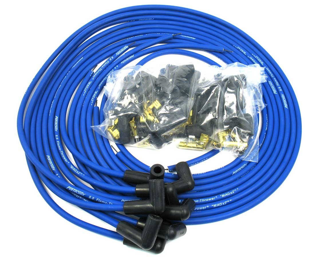 PerTronix Ignition 808390 8mm Universal Spark Plug Wire Set with Spiral Core and 90 Degree Boot, Blue