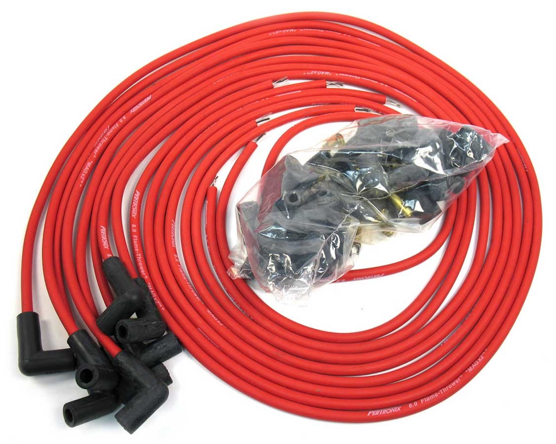 PerTronix Ignition 808490 Magx2 8mm Spiral Core Spark Plug Wire Set with 90 Degree Plug Boots, Red, Universal for 8-Cylinder Engines
