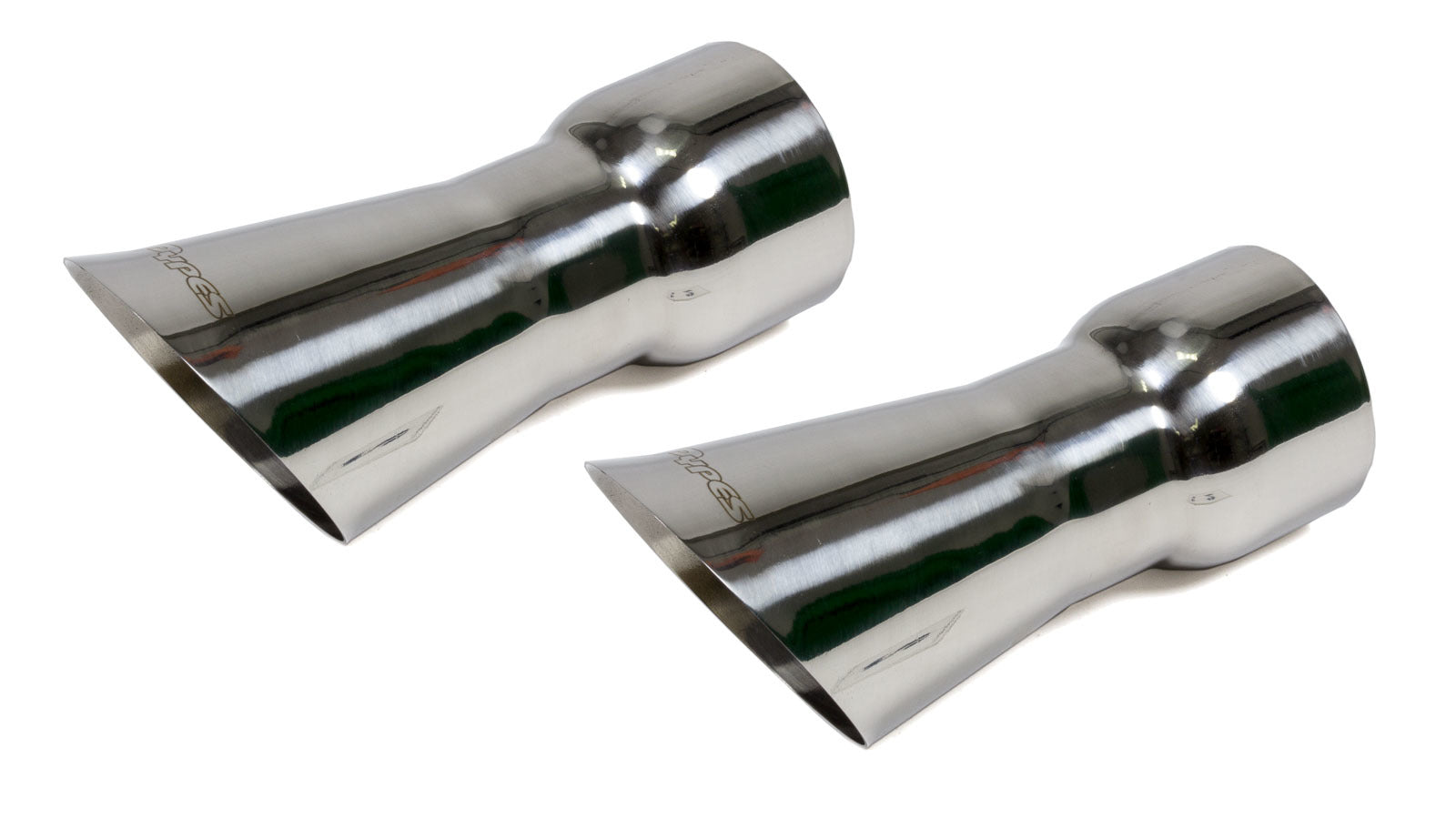 Pypes Performance Exhaust EVT35 Olds 442 Trumpet Exhaust Tips Pair, 3 Inch Inlet, 4 Inch Round Outlet, 8.125 Inches Long, Polished Stainless Steel