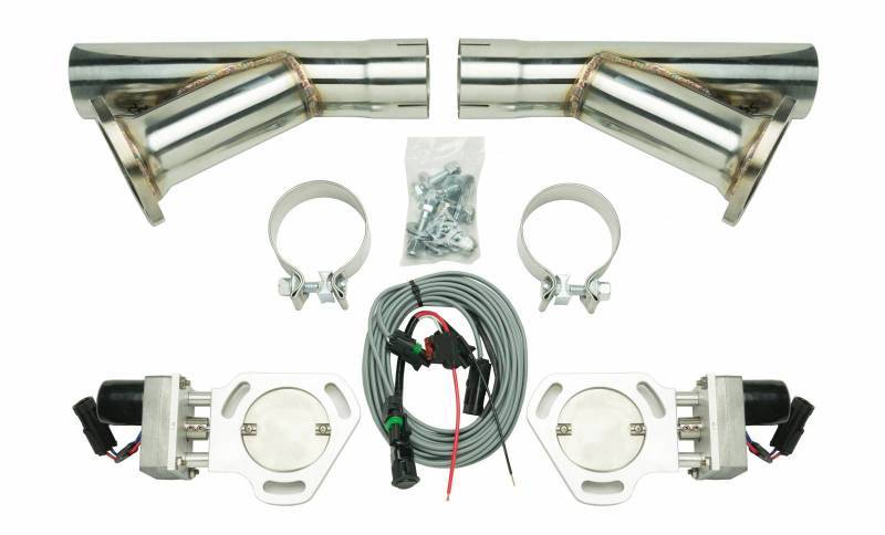 Pypes Performance Exhaust HVE10K Dual Electric Exhaust Cutout Kit with Y-Pipe, 2.5 Inch Diameter, Aluminum and Stainless Steel Finish