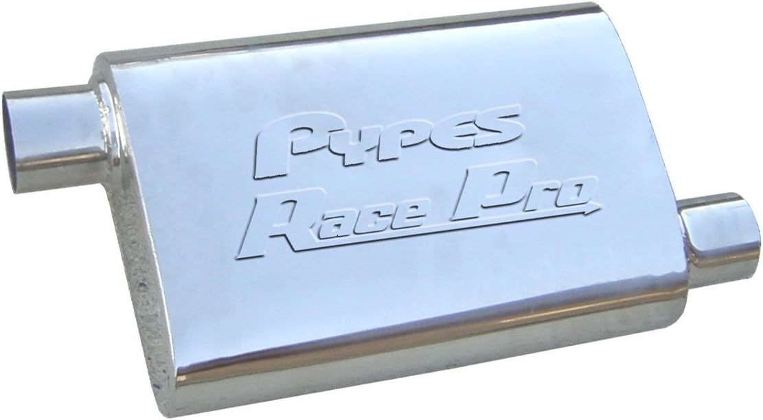 Pypes Performance Exhaust MVR16S Stainless Muffler with 3 Inch Offset Inlet and Outlet, 9.5 x 4.5 Inch Oval Body, 14 Inch Length