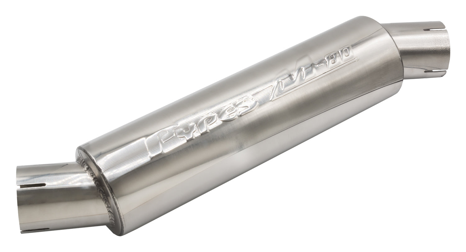 Pypes Performance Exhaust MVR204S M-80 Muffler with 2.5 Inch Offset Inlet and Outlet, Stainless Steel, 14 Inch Length