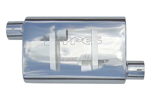 Pypes Performance Exhaust MVS13 Street Muffler 2.5-Inch Offset and Center Inlet/Outlet Stainless Steel Oval Body