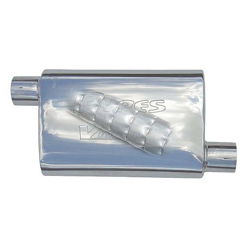 Pypes Performance Exhaust MVV10 Violator Muffler, 2.5 Inch Offset Inlet and Outlet, 9.5 x 4.5 Inch Oval, 14 Inch Length, Stainless Steel