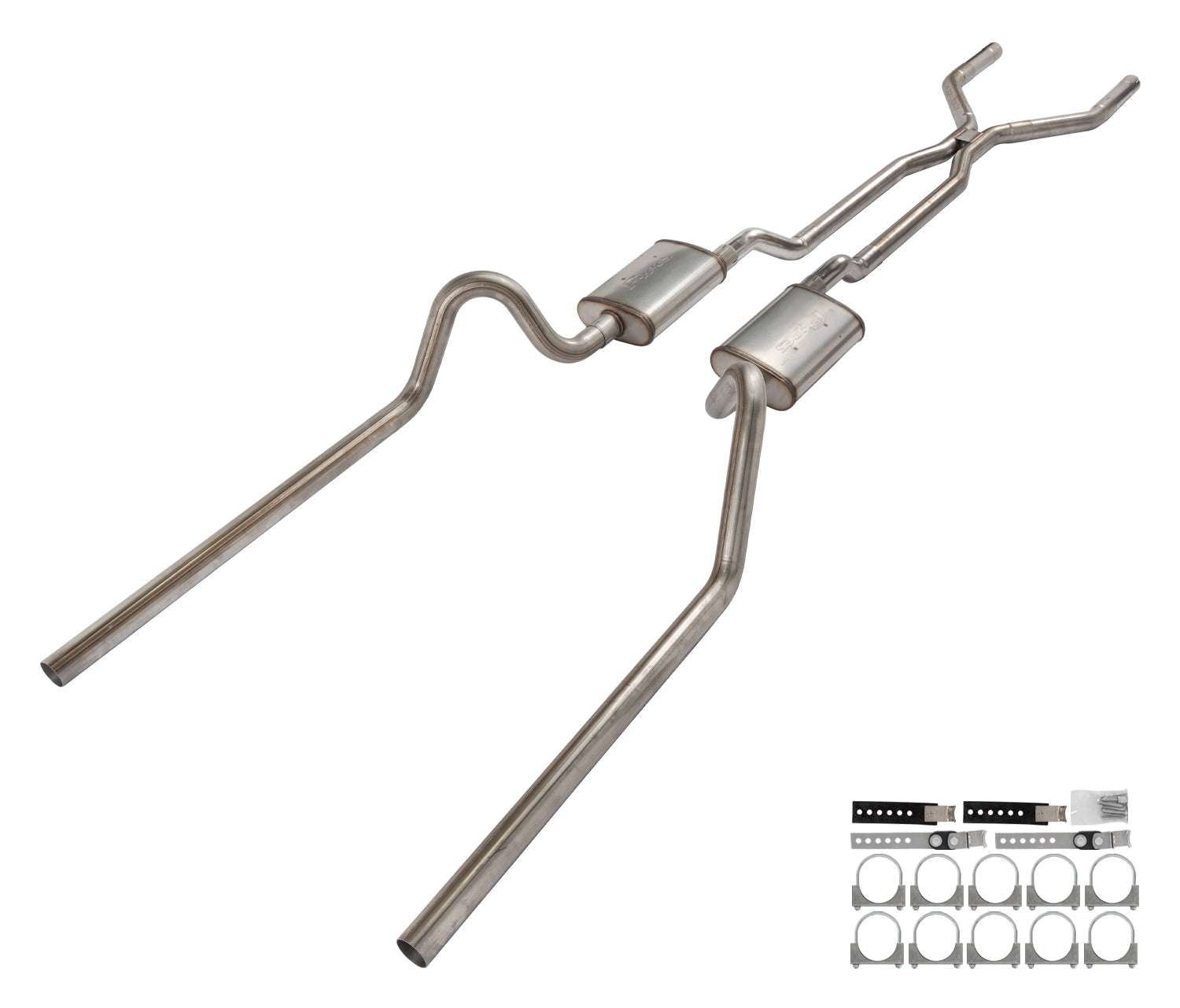 Pypes Performance Exhaust SFF41S Street Pro Series Crossmember-Back H-Pipe for Ford Fairlane 1966-1971, 2.5 Inch Stainless Steel