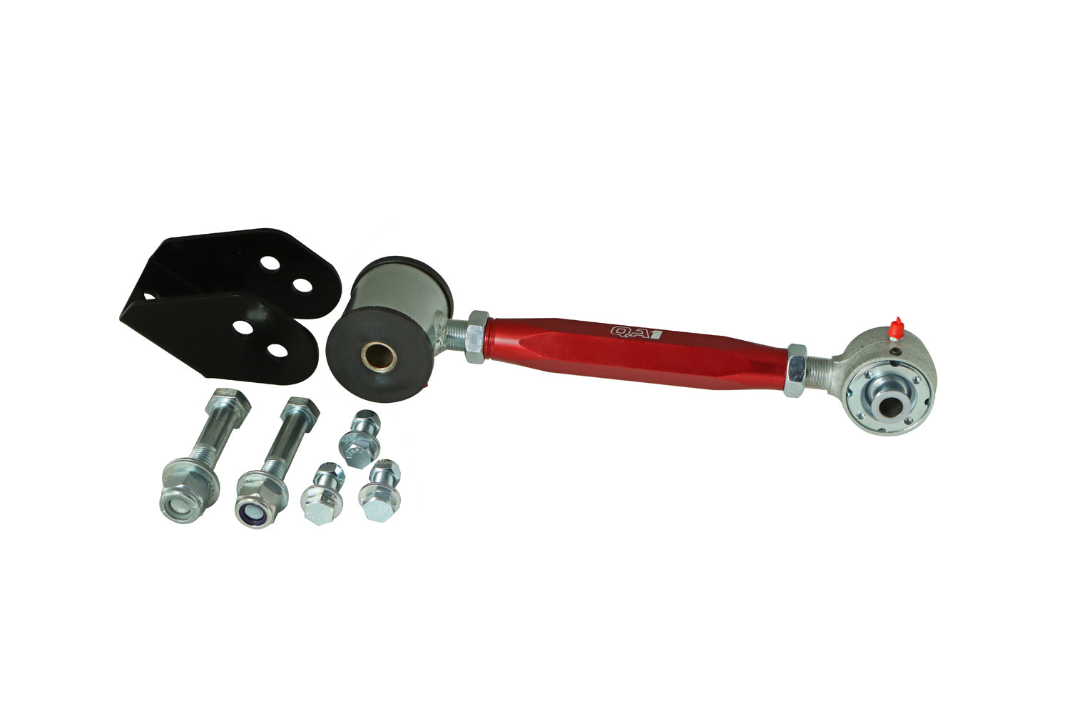 QA1 Trailing Arm Upper Rear GM B-Body 1965-1967 Tubular Adjustable Greaseable with Polyurethane Bushings and Red Anodized Aluminum