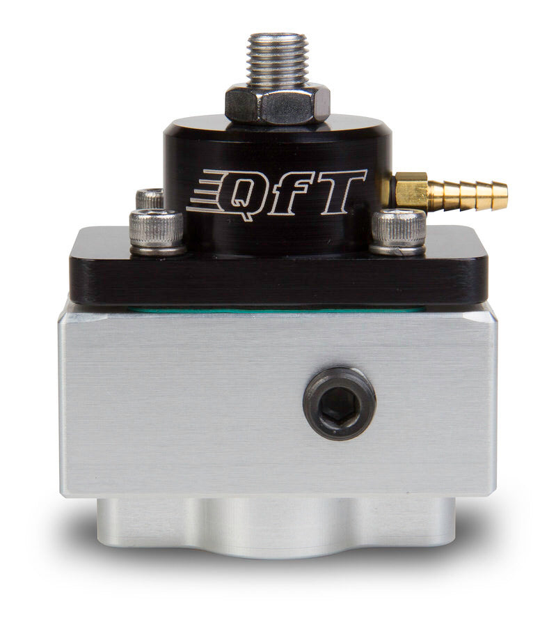 Quick Fuel Technology QFT30-1803 Billet Fuel Pressure Regulator with 4.5 to 9 PSI Range, 8 AN Female O-Ring Inlet and Outlet, 1/8 Inch NPT Port, Aluminum, Black and Clear Anodized Finish