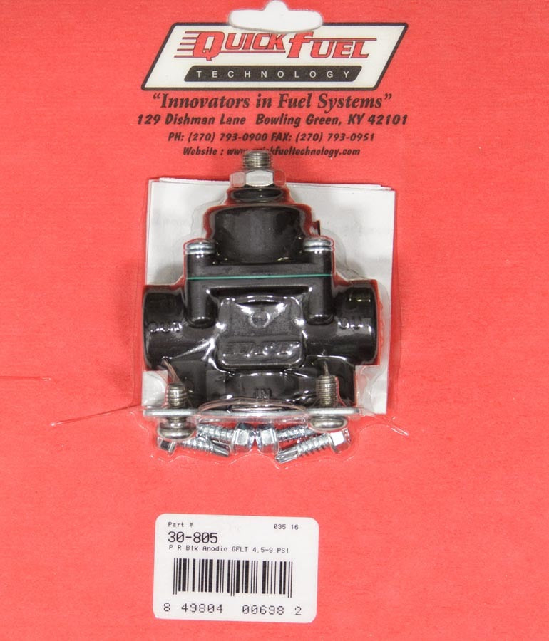 Quick Fuel Technology QFT30-805 Fuel Pressure Regulator for Methanol, 4.5 to 9 psi, Inline, 3/8 Inch NPT Inlet and Outlet, Black Anodized Aluminum