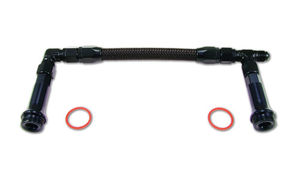 Quick Fuel Technology QFT34-4150-6 Dual Feed Fuel Line Kit for Holley 4150 Series, 6 AN Male Inlet, Dual 7/8-20 Male Outlets, Braided Nylon Hose, Black