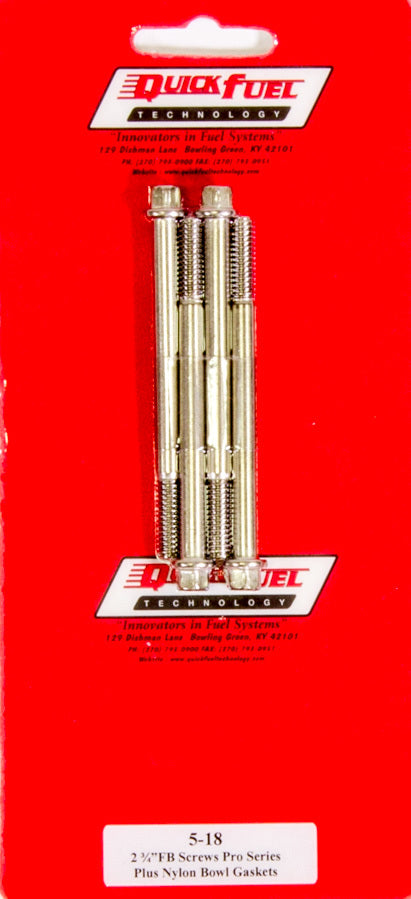 Quick Fuel Technology 5-18QFT Fuel Bowl Screws for Pro Series Carburetors, 2.75 Inch Length, Steel, Cadmium Finish, Set of 4