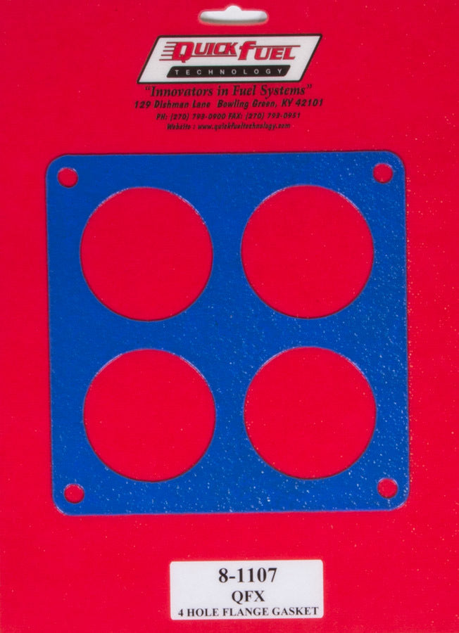 Quick Fuel Technology 8-1107QFT Carburetor Base Plate Gasket for 4-Barrel Dominator 1450 CFM, 4 Hole, 0.063 Inch Thick, Reusable Composite Material