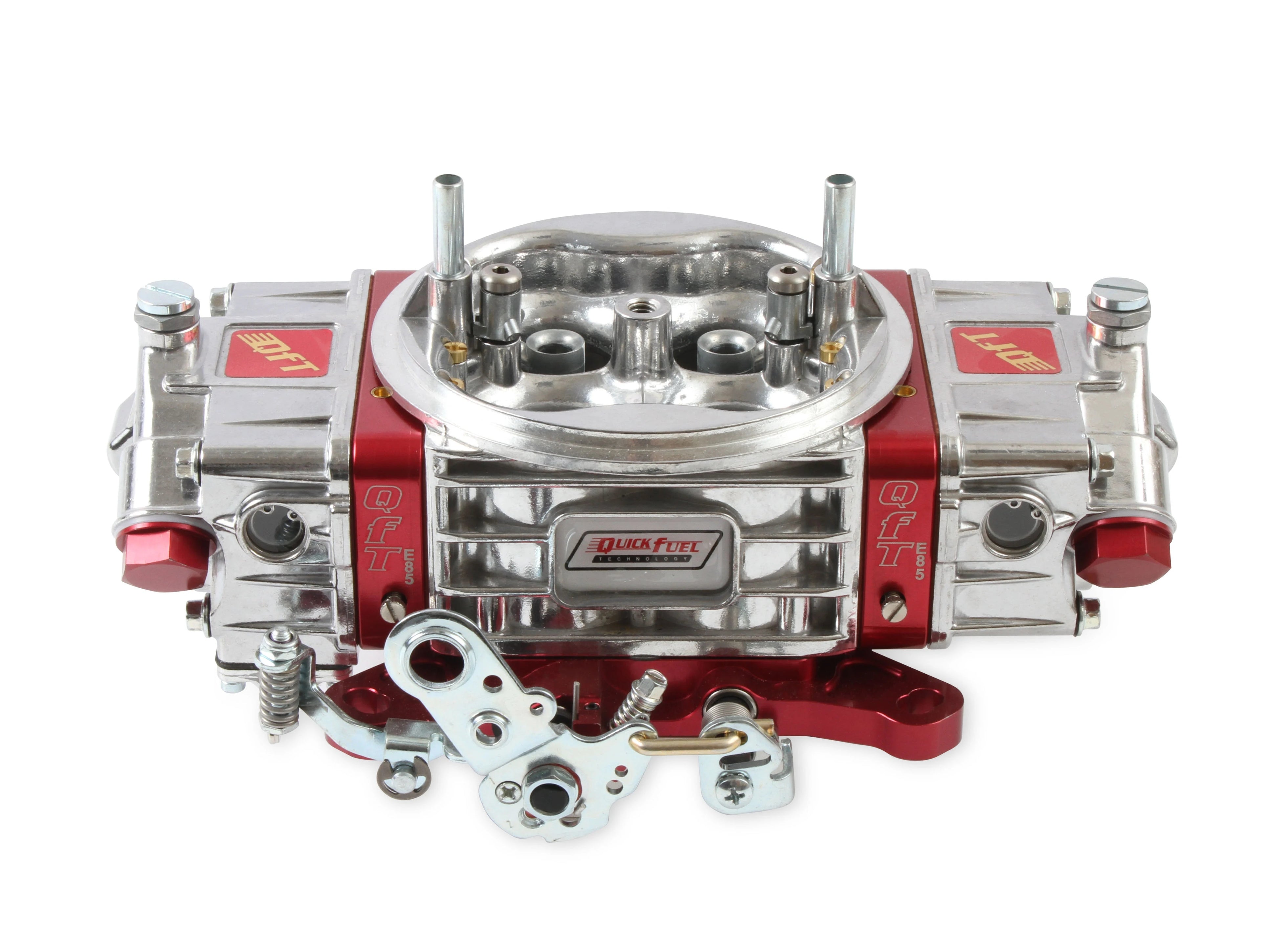 Quick Fuel Technology Q-850-E85 850 CFM E85 Drag Race Carburetor with Square Bore, No Choke, Mechanical Secondary, Dual Inlet, Aluminum Finish