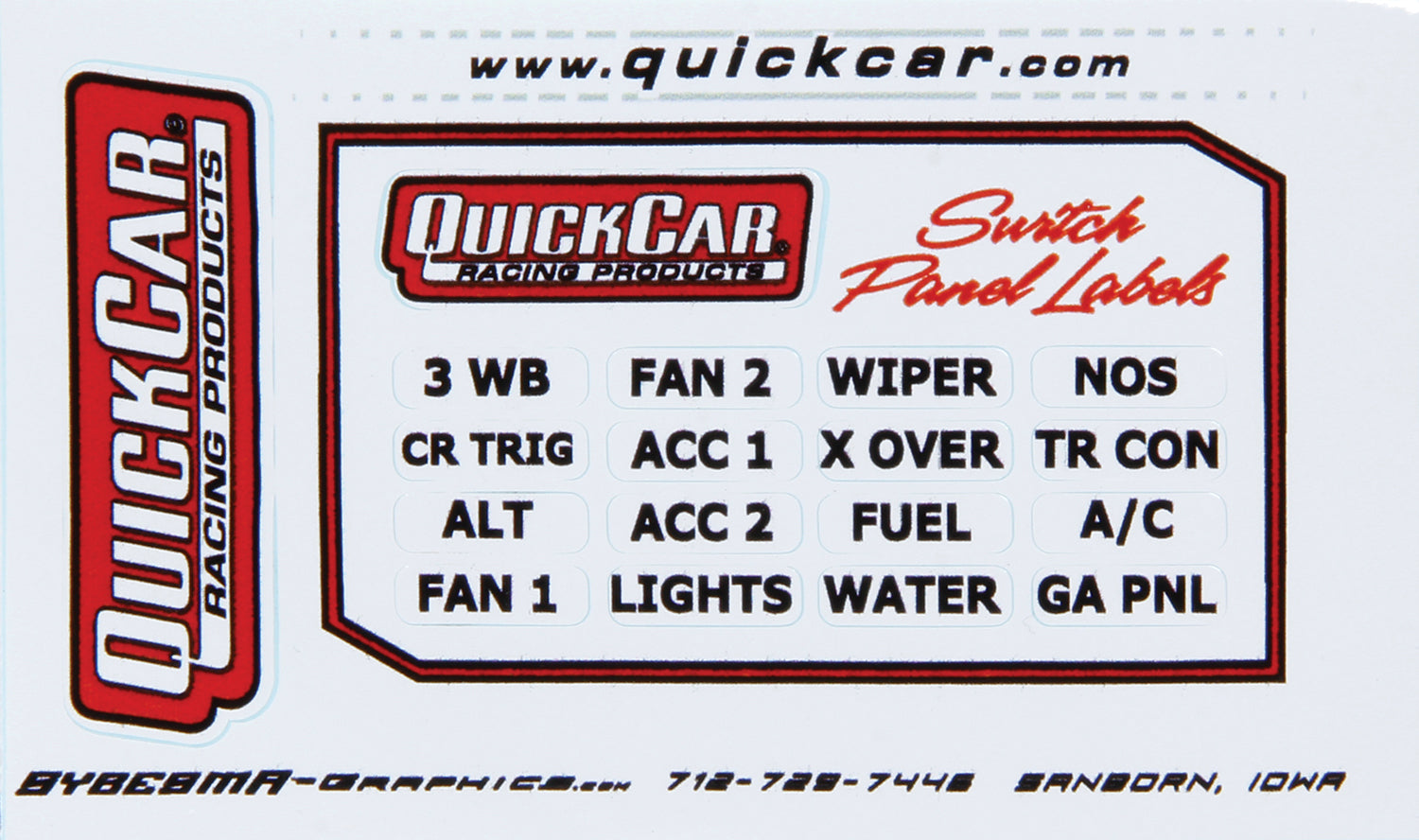 QuickCar Racing Products QRP50-003 Switch Panel Stickers for Large Ignition Panels, 16 Functions, 6+ Switches