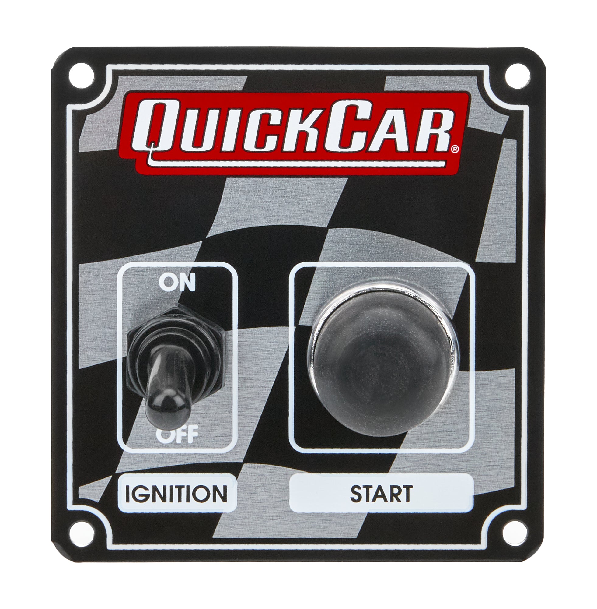 QuickCar Racing Products QRP50-102 Ignition Panel with Toggle and Momentary Button for Dash Mount, Checkered Finish