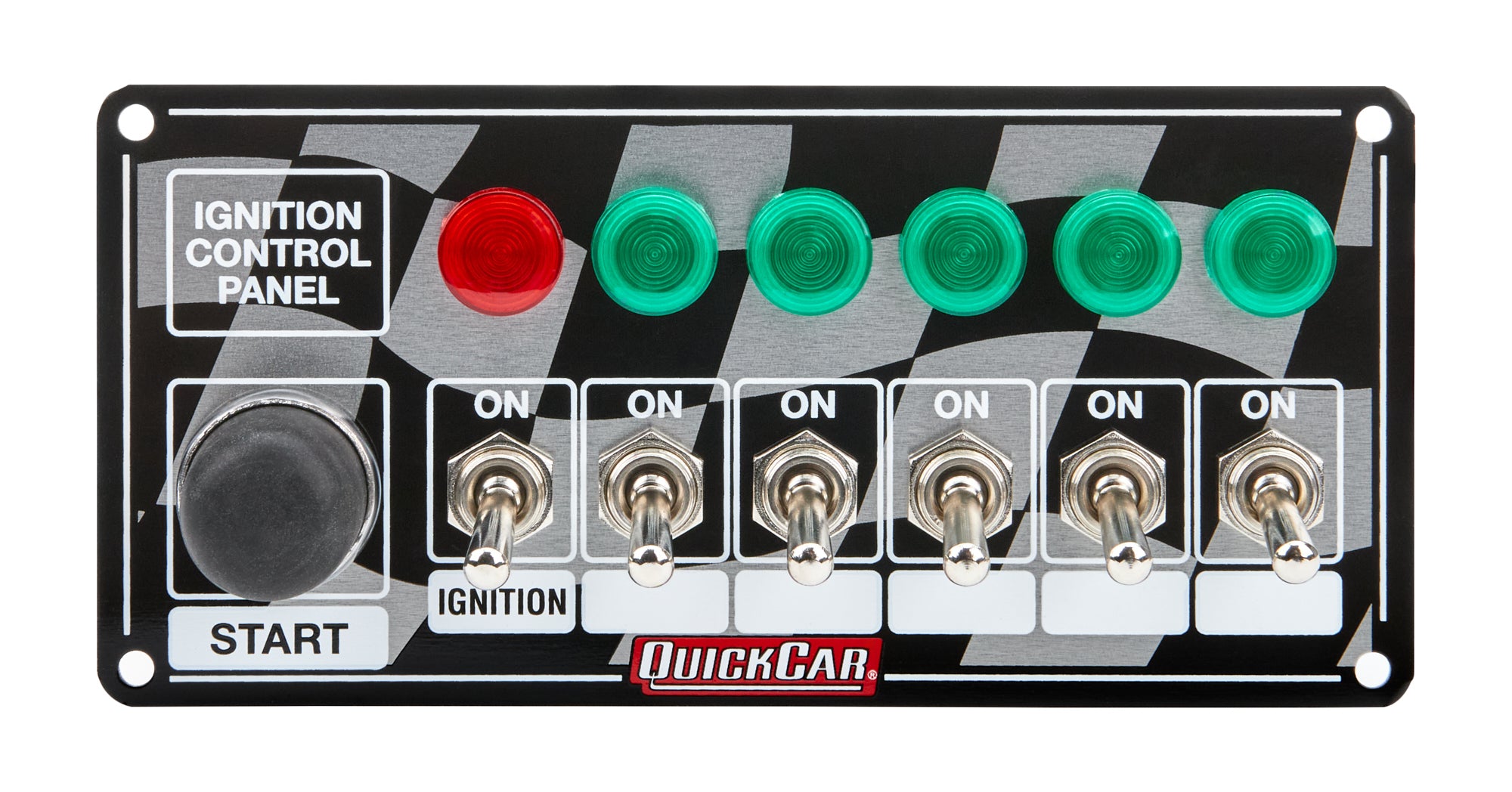 QuickCar Racing Products ICP20.5 Ignition Panel with Six Toggle Switches and One Momentary Button, 6.875 x 3.25 Inches, Checkered Finish