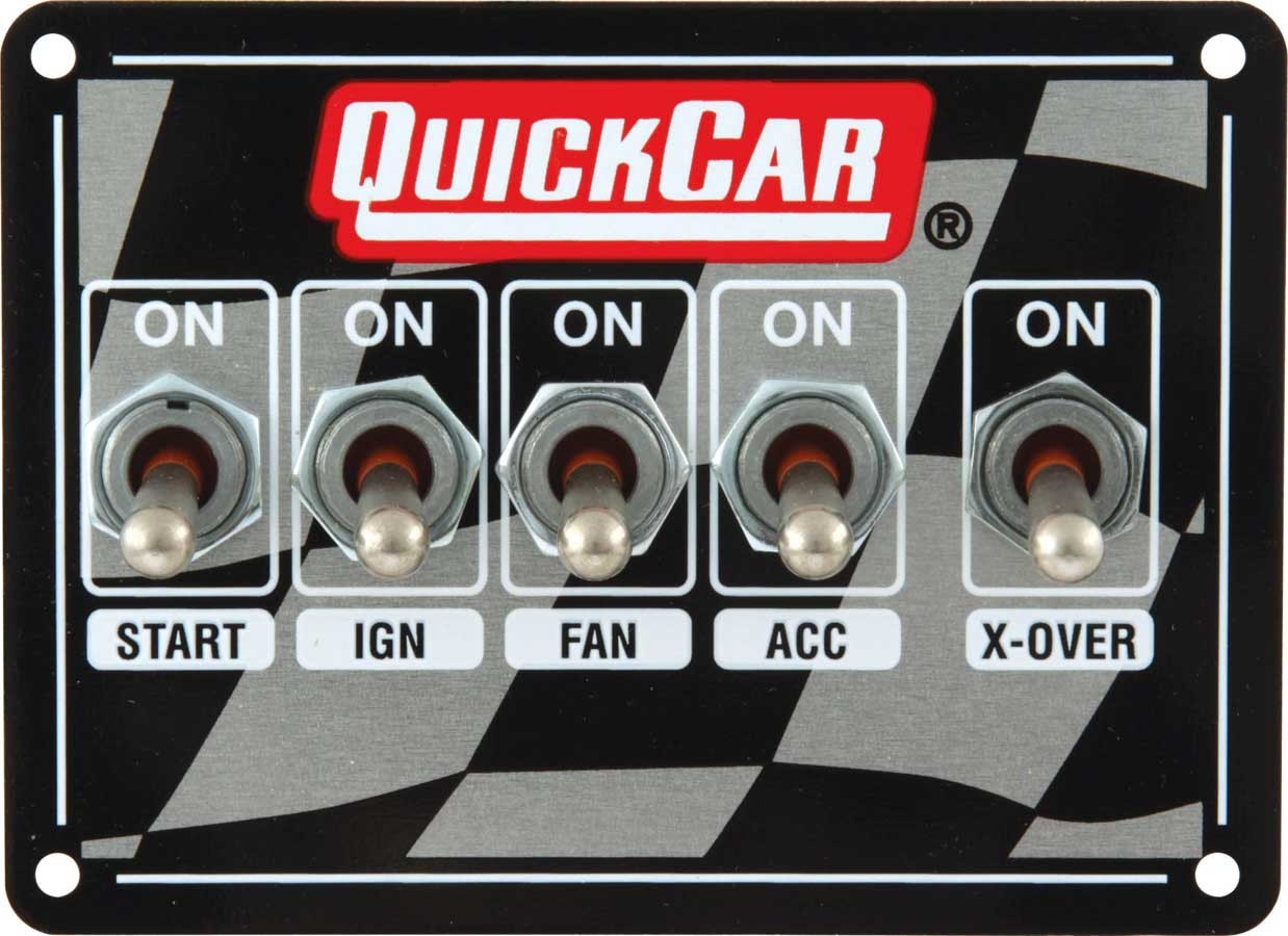 QuickCar Racing Products QRP50-1711 Ignition Panel Dual Box with Four Toggle Switches and One Momentary Switch, Dash Mount, Checkered Finish