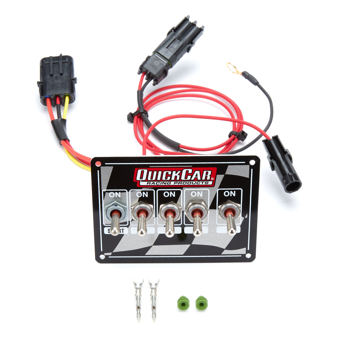 QUICKCAR Racing Products QRP50-1731 Ignition Panel with Checkered Finish, Dash Mount, 4 Toggle and 1 Momentary Switch