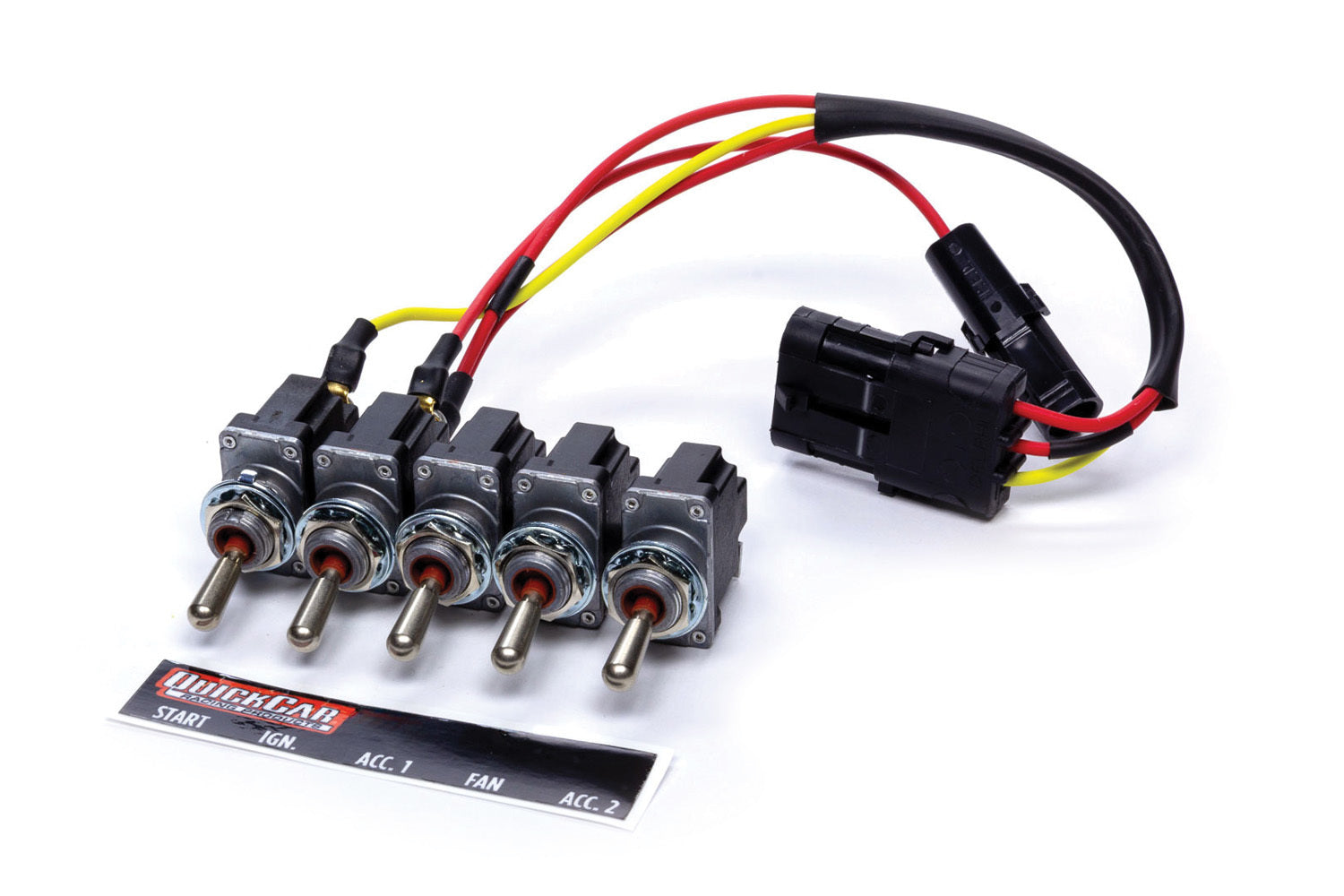 QUICKCAR RACING PRODUCTS QRP50-7739 Ignition Panel with Four Toggle Switches and One Momentary Switch, 3.75 x 1.25 Inches