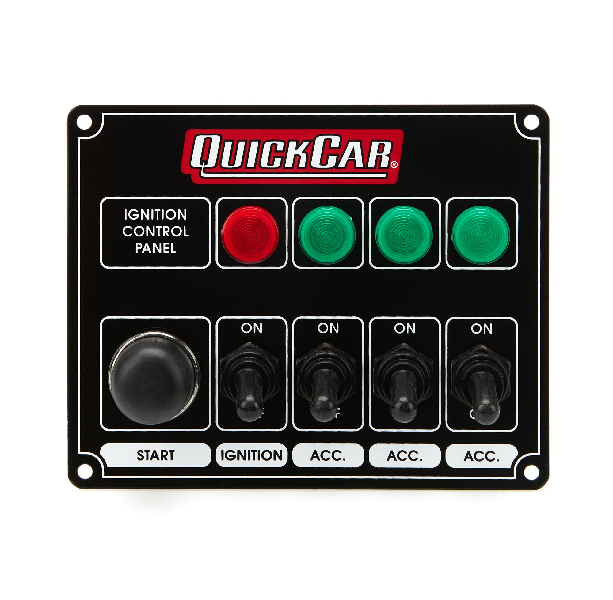 QuickCar Racing Products QRP50-826 Ignition Panel with 4 Toggles and Indicator Lights, Black Finish, 5.5 x 4.375 Inches