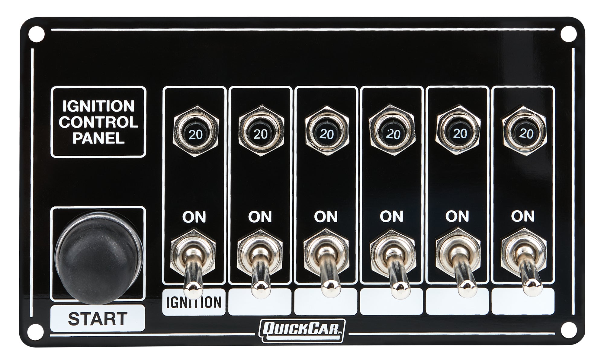 QuickCar Racing Products QRP50-868 Ignition Panel with Start Button and Six Accessory Circuits, Black, 6.875 x 4 Inches