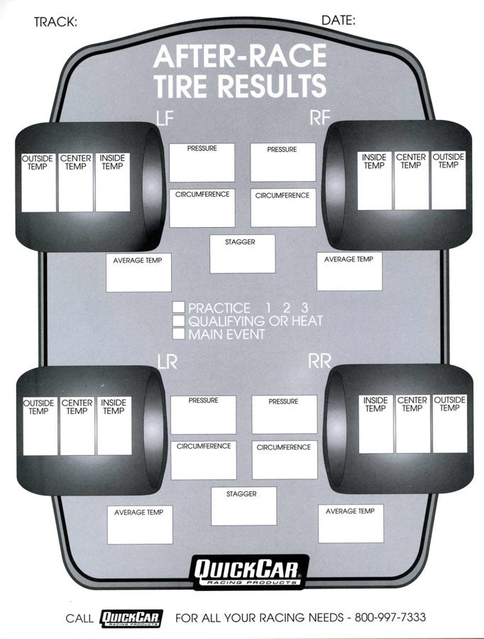 QuickCar Racing Products 51-215 After Race Tire Setup Forms, 50 Sheet Pack