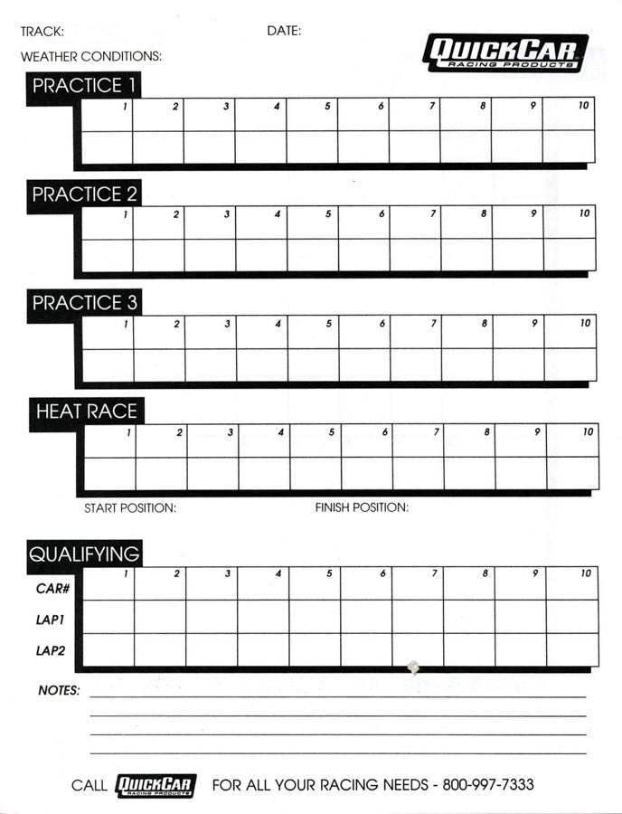 QuickCar Racing Products Time Organizer Sheets 51-235, 100 Lap Capacity, 50 Sheets Per Pad