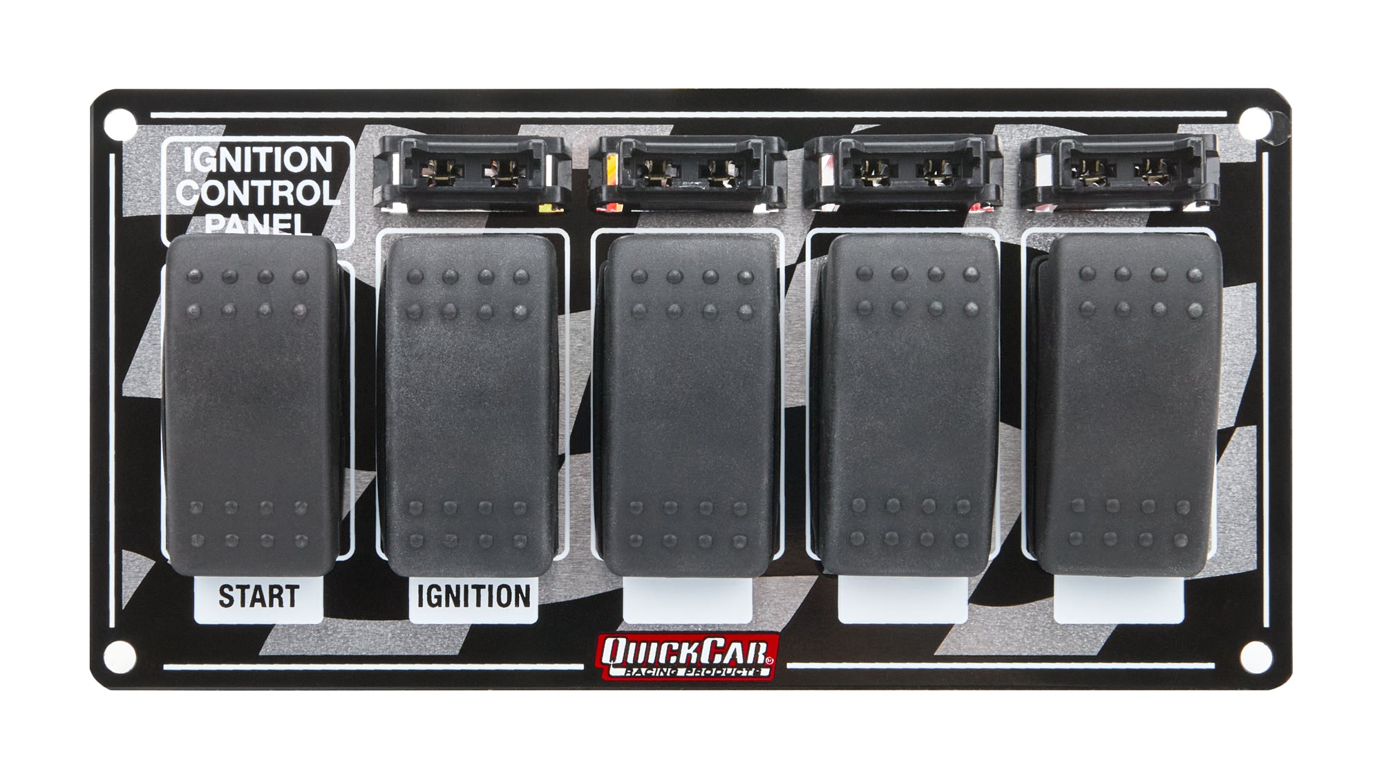 QuickCar Racing Products QRP52-163 Ignition Panel with Rocker Switches and Fuses, 7x3.5 Inches, Checkered Finish