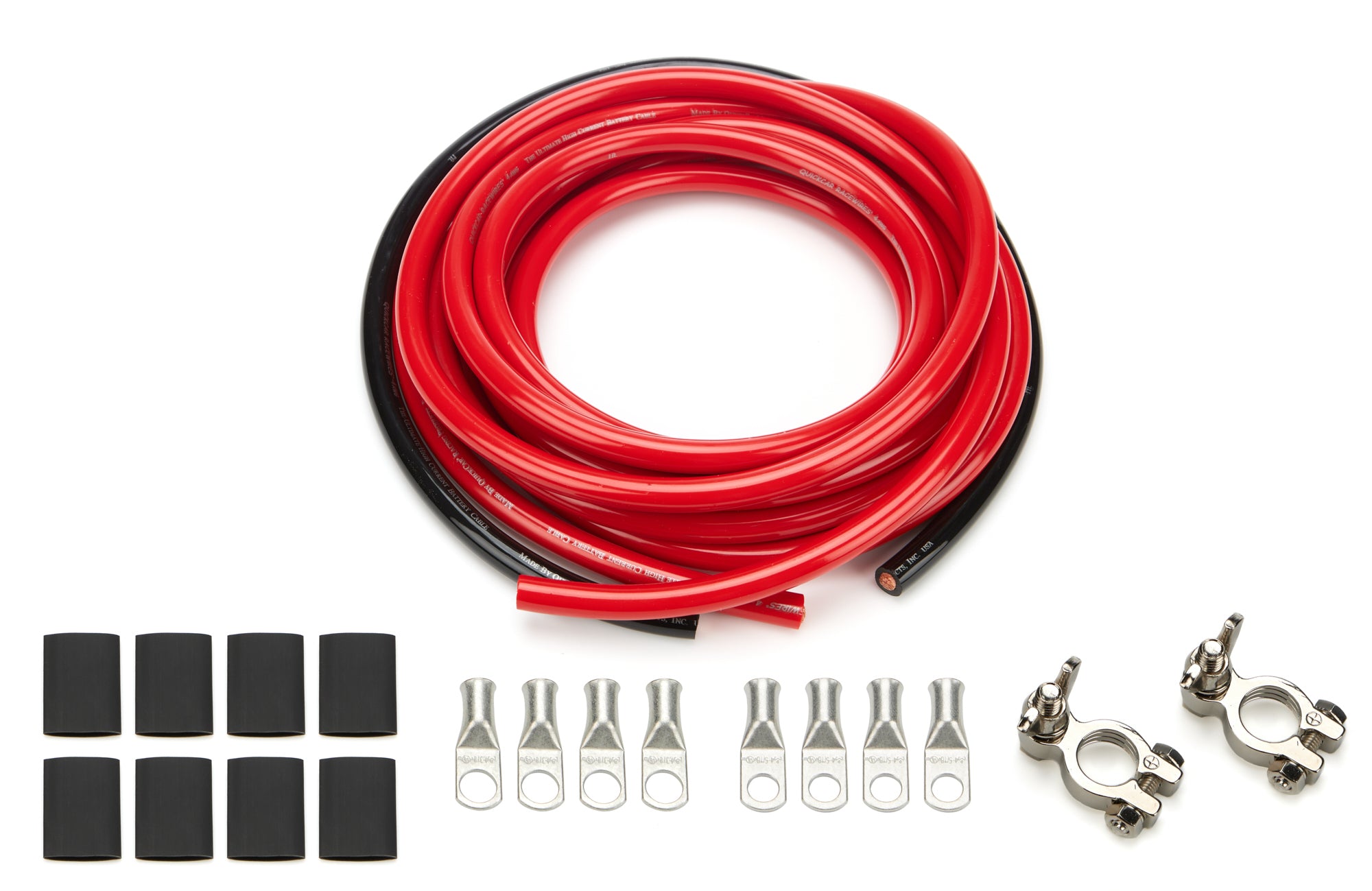 QUICKCAR Racing Products Battery Cable Kit 4 Gauge with Top Mount Copper Terminals, 15 ft Red and 2 ft Black Heat Shrink Included