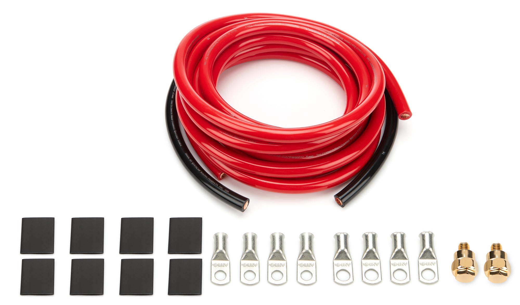 QUICKCAR RACING PRODUCTS Battery Cable Kit 2 Gauge Side Mount with Copper Terminals and Heat Shrink, 15 ft Red and 2 ft Black