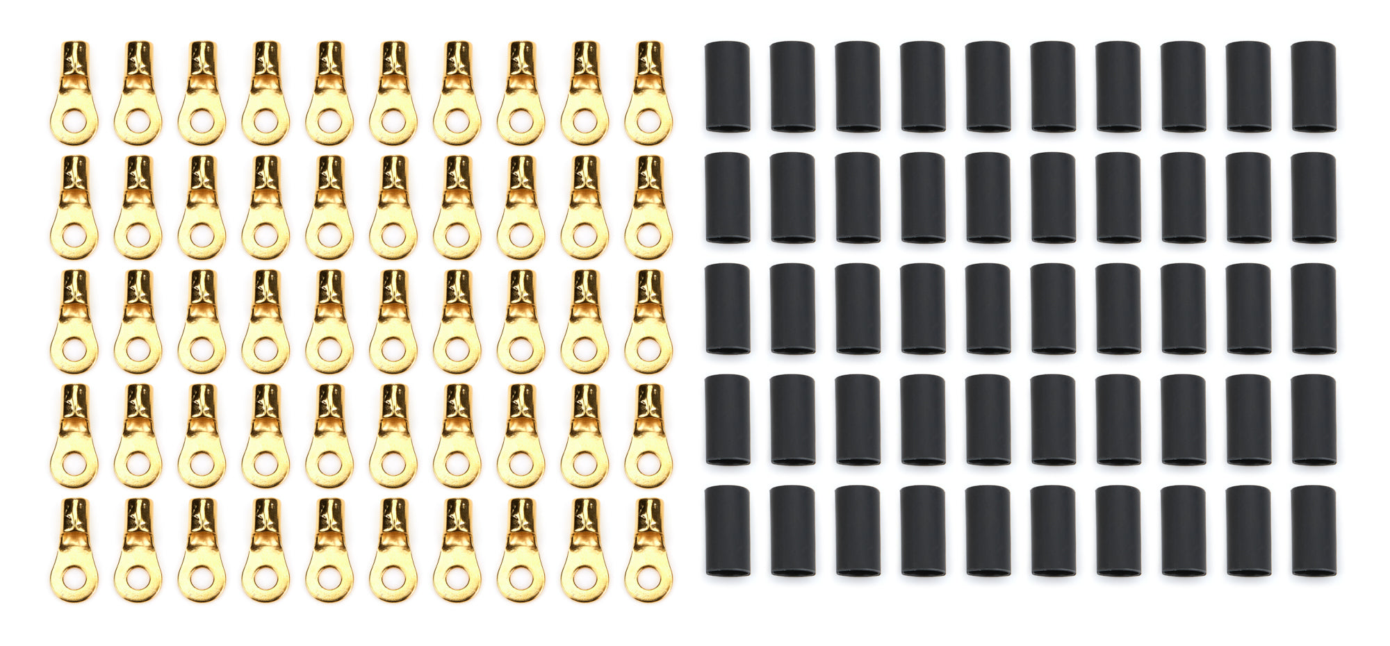 QUICKCAR RACING PRODUCTS Ring Terminal #8 for 10-12 Gauge Wire, Copper, Heat Shrink, Set of 50