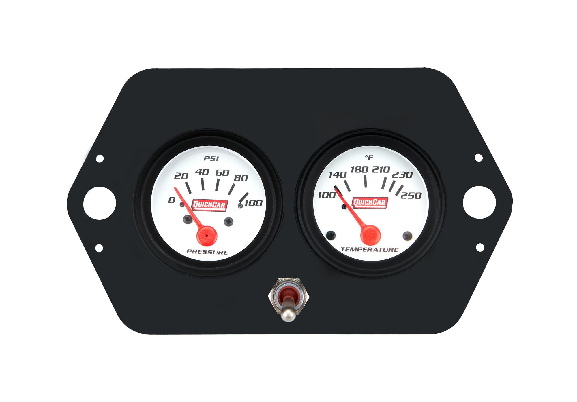 QUICKCAR RACING PRODUCTS Gauge Panel 61-2205, 2 Inch Open Wheel with Switch, Oil Pressure and Water Temperature Gauges, White Face