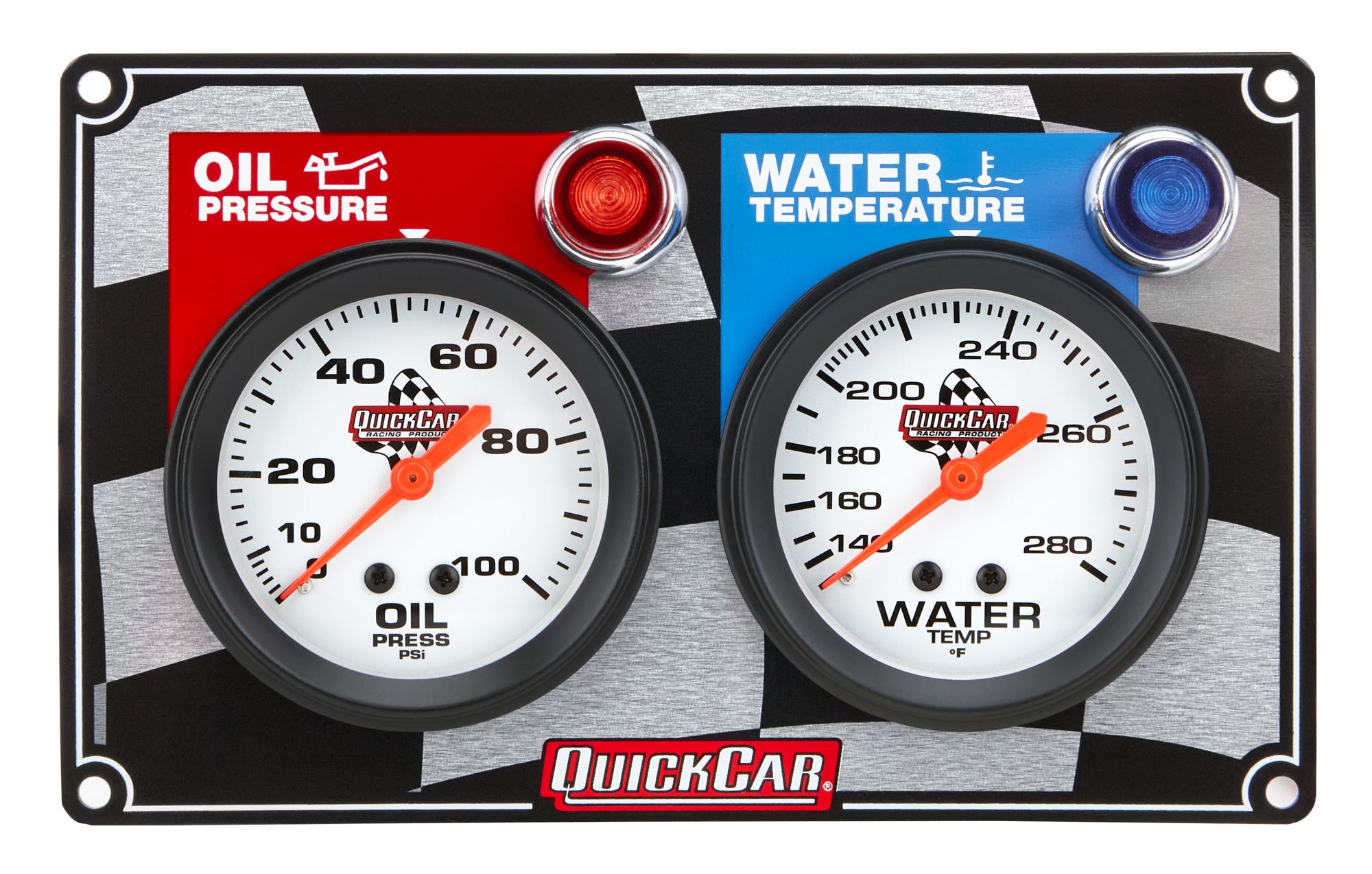 QuickCar Racing Products 61-6001 Gauge Panel Assembly with Oil Pressure and Water Temperature Gauges, 2-5/8 Inch Silver Face with Warning Light