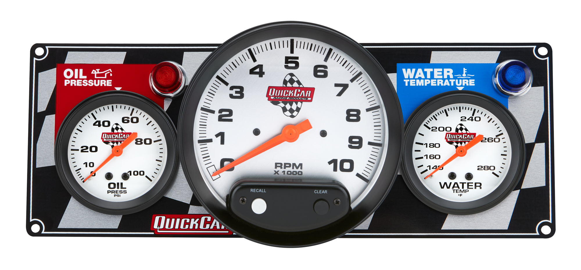 QuickCar Racing Products QRP61-6031 Gauge Panel Assembly with Oil Pressure, Tachometer, and Water Temperature - 5 Inch Diameter Silver Face Kit