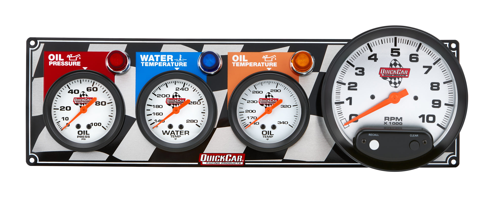QuickCar Racing Products QRP61-6041 Gauge Panel Assembly with Oil Pressure, Oil Temperature, Tachometer, and Water Temperature – Silver Face, 5 Inch / 2-5/8 Inch Diameter Kit