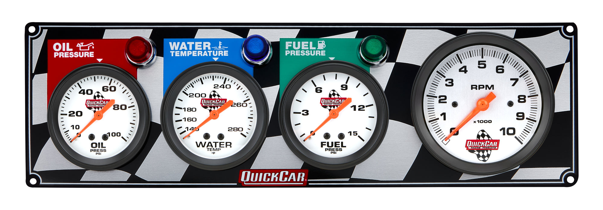 QuickCar Racing Products Gauge Panel Assembly with Tachometer and Warning Light, 3 3/8 Inch and 2 5/8 Inch Diameter, Silver Face