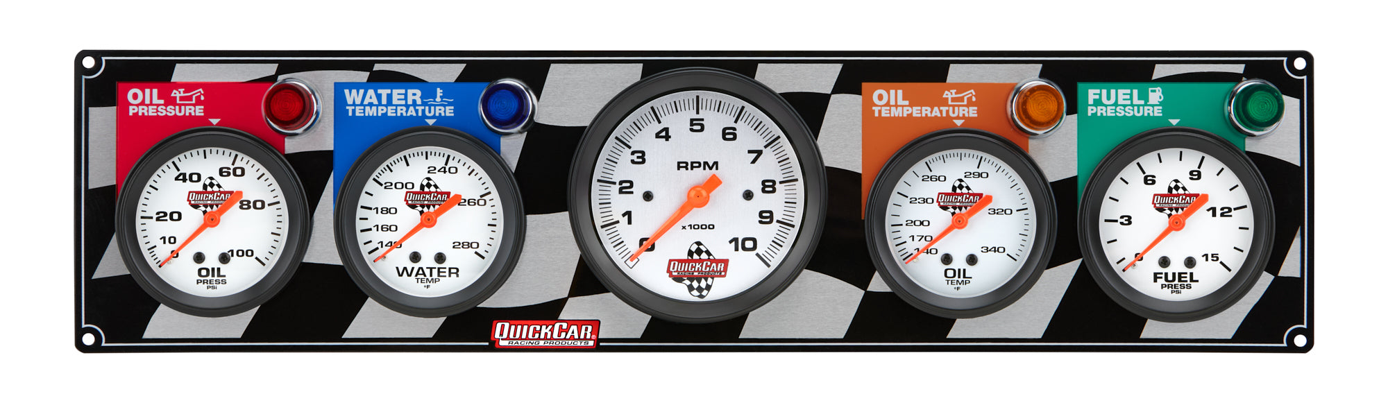 QuickCar Racing Products Gauge Panel Assembly 61-60513 with Fuel, Oil Pressure, Oil Temperature, Water Temperature Gauges and Tachometer