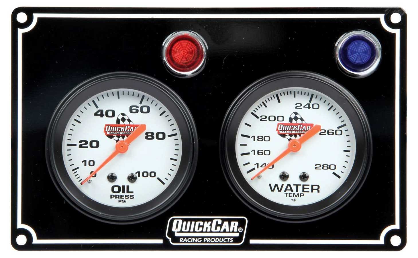 Quickcar Racing Products 61-6701 Gauge Panel Assembly with Oil Pressure and Water Temperature, 2-5/8 Inch Diameter, Silver Face with Warning Light