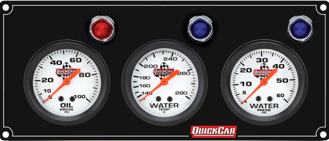 QuickCar Racing Products 61-6716 Legend Series 3 Gauge Panel Assembly with Oil Pressure, Water Temperature, and Water Pressure, 2-5/8 Inch White Face with Warning Light