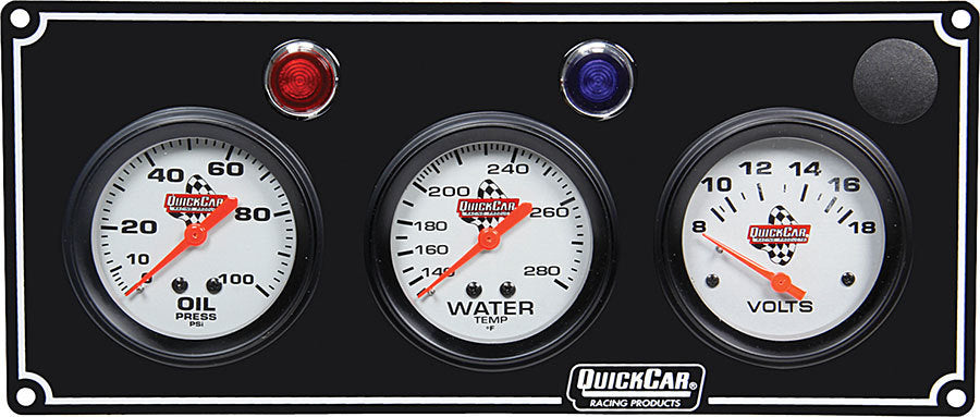 QuickCar Racing Products 61-6717 Gauge Panel Assembly with Oil Pressure, Water Temperature, and Voltmeter - 2-5/8 Inch Silver Face with Warning Light